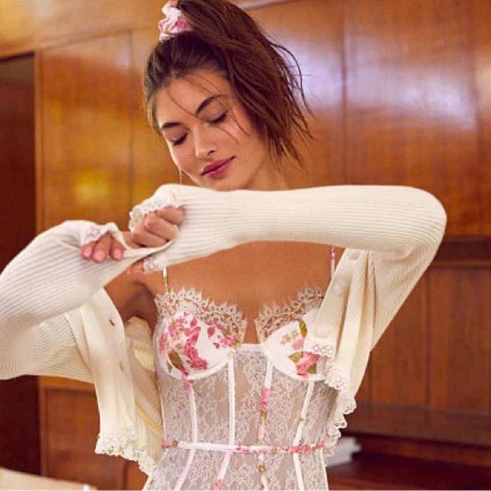 For Love and Lemons S White Cardigan Ribbed